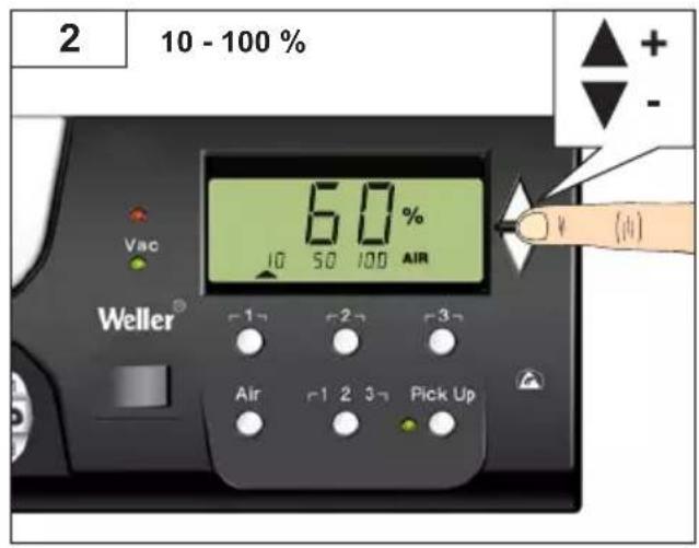2 10 - 100 % 6.0% Vrec 10 50 100 AIR Weller® -1 -2 -3 Air -1 2 3 Pick Up