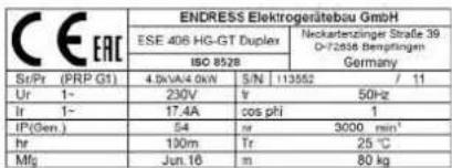 Endress ESE 3000 i - Značení na generátoru elektrického proudu - 5