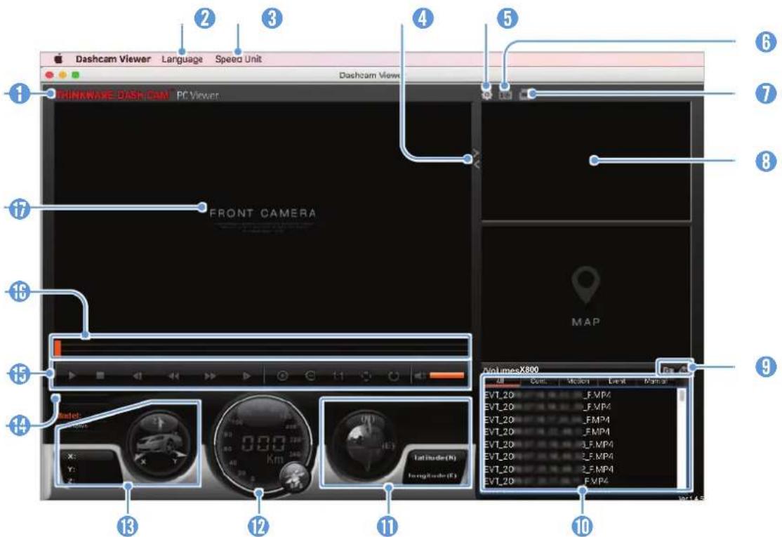 Thinkware X800 - Disposition de l'écran de la visionneuse pour ordinateur (Mac) - 1
