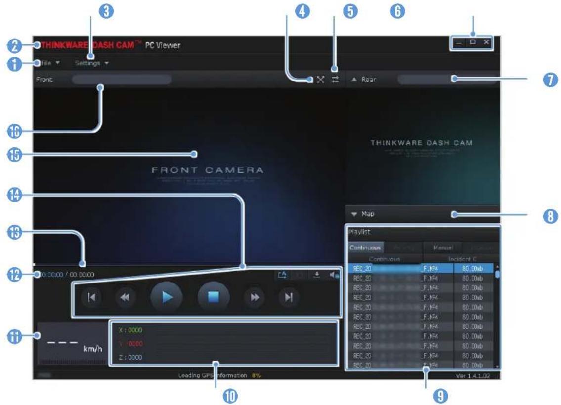 Thinkware X800 - Disposition de l'écran de la visionneuse pour ordinateur (Windows) - 1
