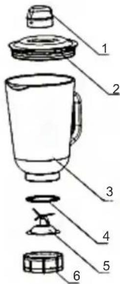 Labeled diagram of a blender with numbered parts for identification