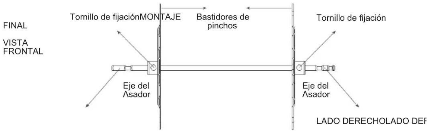 FINAL VISTA FRONTAL Tornillo de fijaciónMONTAJE Bastidores de pinchos Tornillo de fijación Eje del Asador Eje del Asador LADO DERECHOLADO DEF