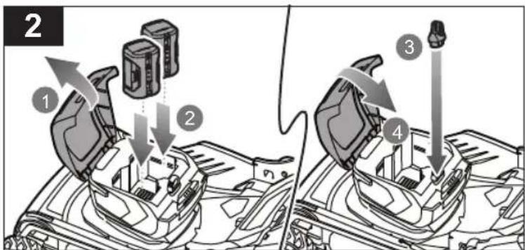 Diagram showing mechanical assembly steps with numbered components and directional arrows indicating movement or assembly.