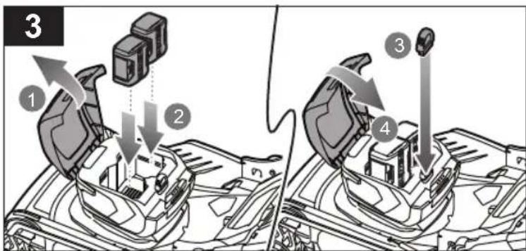 Technical diagram showing mechanical assembly steps with numbered annotations and directional arrows indicating movement or assembly.