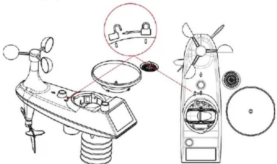 Technical diagram showing air condition monitoring system with labeled components and a magnified view of lock mechanism