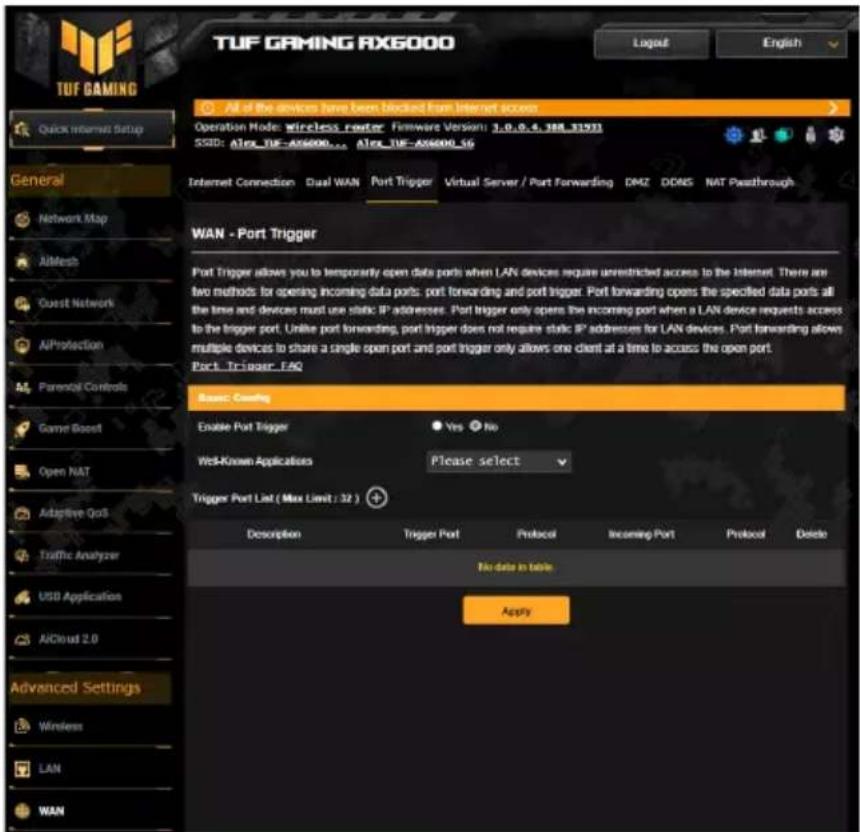 ASUS TUF Gaming TUFAX6000 - Déclenchement de port - 1