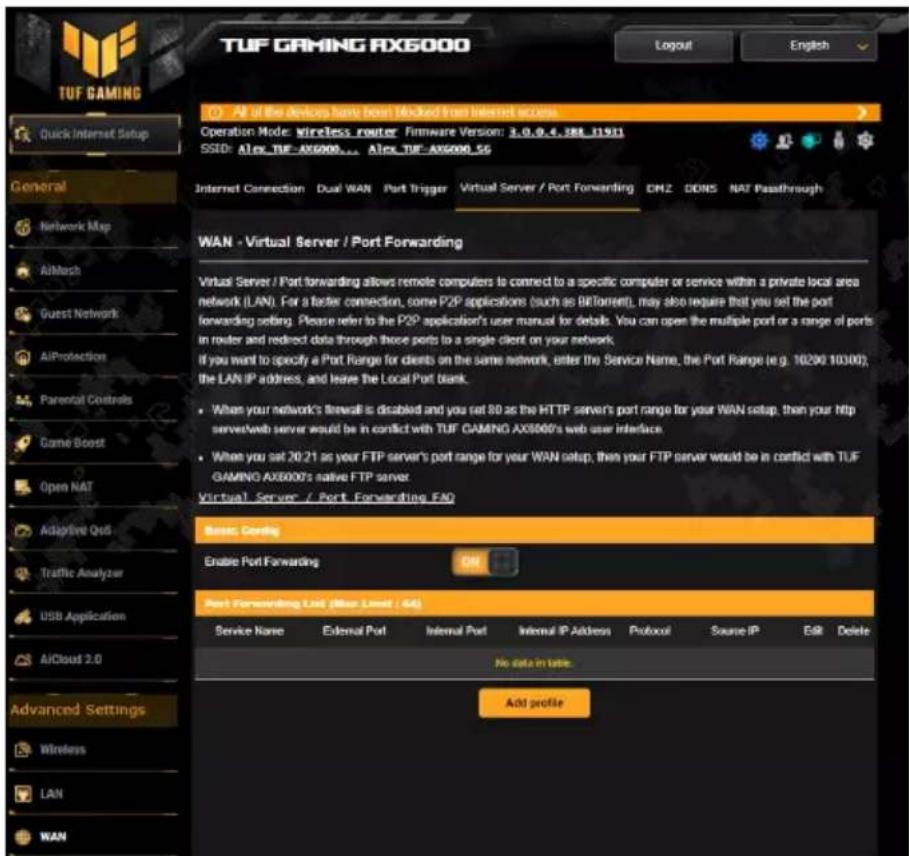 ASUS TUF Gaming TUFAX6000 - Serveur virtuel et redirection de port - 1