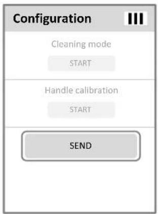 Configuration Cleaning mode START Handle calibration START SEND