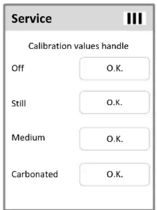 Service Calibration values handle Off O.K. Still O.K. Medium O.K. Carbonated O.K.