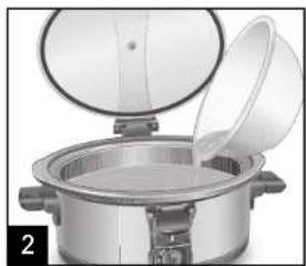 Exterior view of a stainless steel heat exchanger with lid open and lid partially filled (no text or symbols visible)