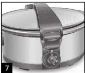 Close-up of a stainless steel rice cooker with a strap and handle (no visible text or symbols)