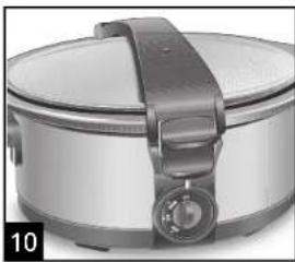 Close-up of a stainless steel rice cooker with a metal strap and lid (no visible text or symbols)