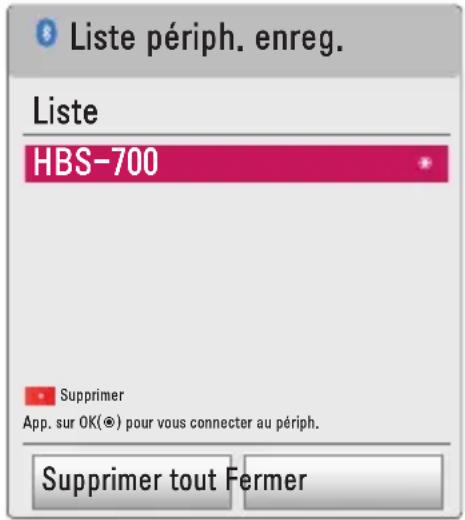LG CineBeam PH550GV - Connexion, déconnexion, ou suppression de périphériques Bluetooth dans la Liste des périphériques enregistrés - 1