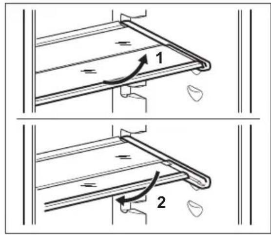 Technical diagram showing two mechanical assembly steps with labeled components and directional arrows indicating motion or movement.