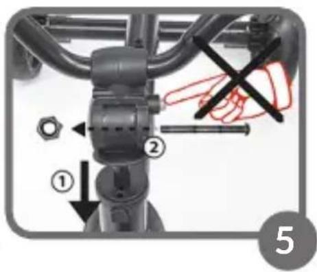 Diagram showing mechanical assembly with numbered parts and a hand gesture indicating disassembly or repair.