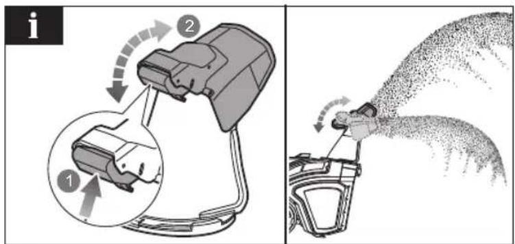 Diagram illustrating a device's internal components and airflow direction, labeled with steps 1 and 2.