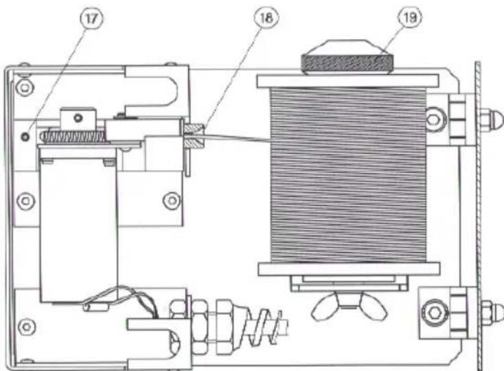 Technical diagram of a mechanical device with numbered components, likely an electrical or mechanical assembly.