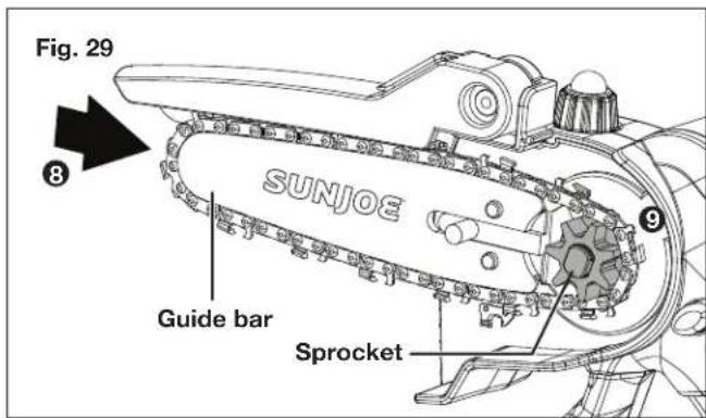 Fig. 29 8 SUNJOE Guide bar 9 Sprocket