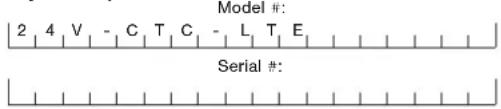 Model #: 2 4 V - C T C - L T E Serial #: