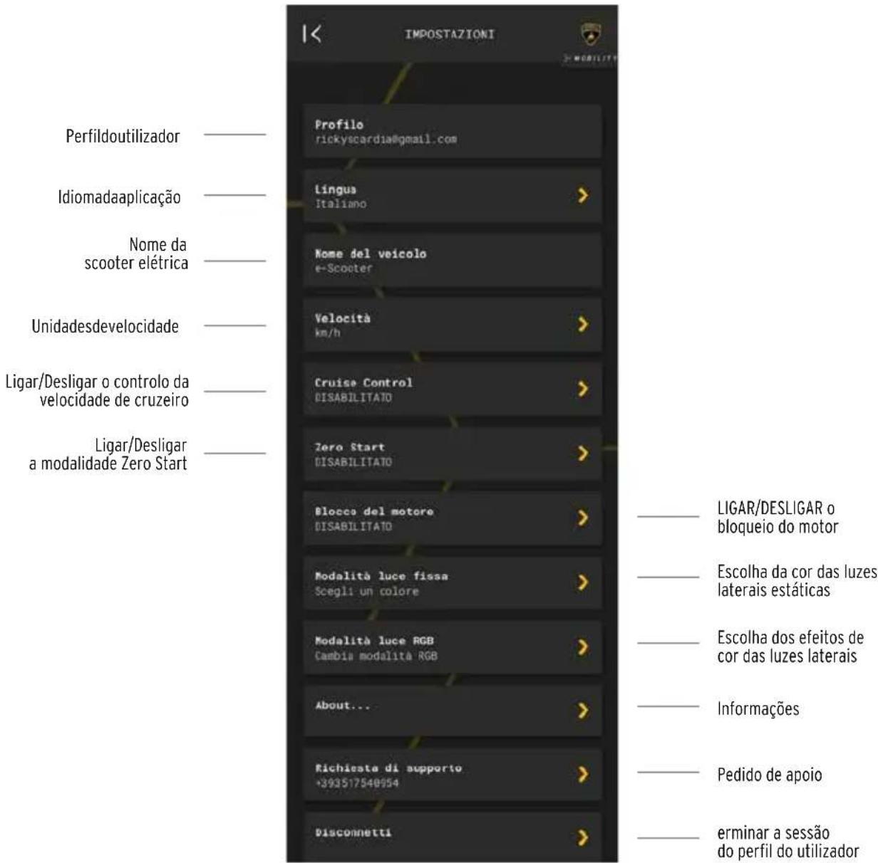 LAMBORGHINI AL1 - Interfaccia Impostazioni monopattino elettrico associato - 1