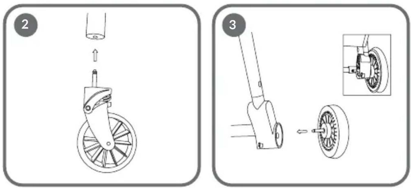 Technical diagram showing two steps of a bicycle steering wheel assembly, labeled 2 and 3 with component details.