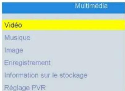 Multimédia Vidéo Musique Image Enregistrement Information sur le stockage Réglage PVR