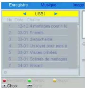 Enregistre USB1 No Date Chaîne 1 12-12 4 mariages pour 1 lu 2 03-01 Friends 3 03-01 drehscheibe 4 03-01 Un foyer pour mes è 5 03-01 Visites privées 6 03-01 Scènes de ménages 7 04-01 Brisant