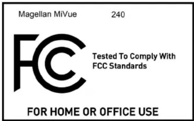 MAGELLAN MiVue 240 - Declaración de exposión a la radiación de radio Frequencia (RF) de la Comisión Federal de Comunicaciones (FCC, por sus siglas en ingles) - 1
