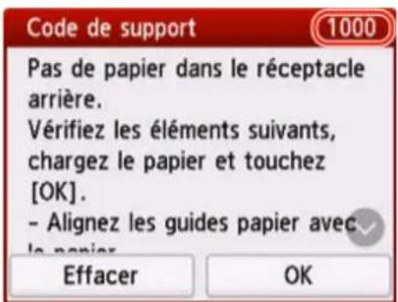 CANON MAXIFY GX4050 - Lorsqu'un code de support et un message s'affichent sur l'écran tactile de l'imprimante : - 1