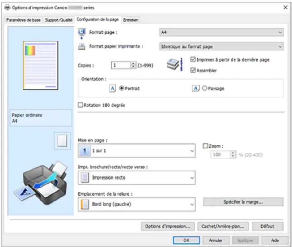 CANON MAXIFY GX4050 - Description de l'onglet configuration de la page - 1
