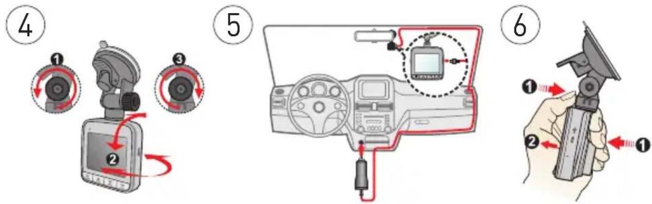 Diagram illustrating a car dashboard and sensor testing process with numbered steps for device operation.