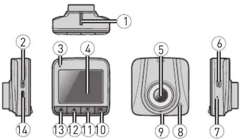 Diagram showing labeled parts of a device with numbered annotations pointing to different components.