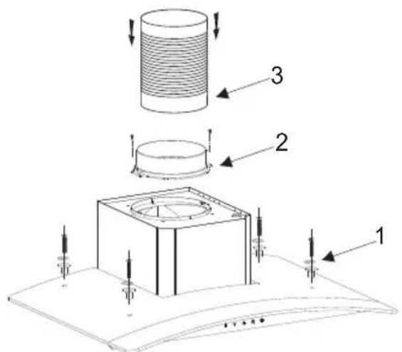 Technical diagram showing a cylindrical component with three labeled parts and directional arrows indicating assembly or assembly steps.