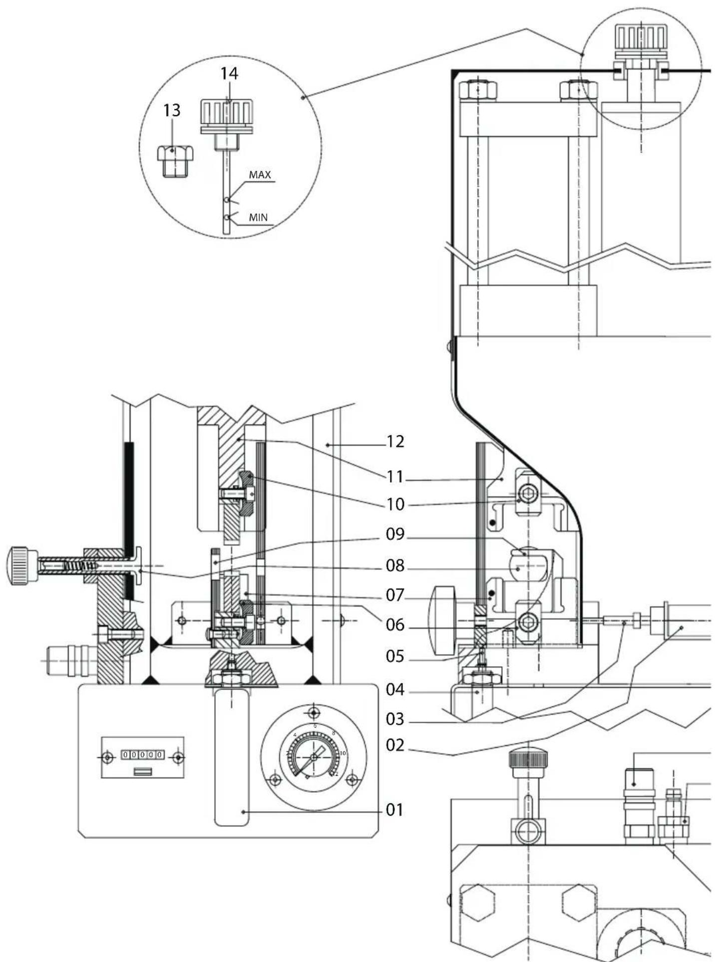 Technical schematic diagram of a mechanical device with numbered components and labeled parts in Chinese