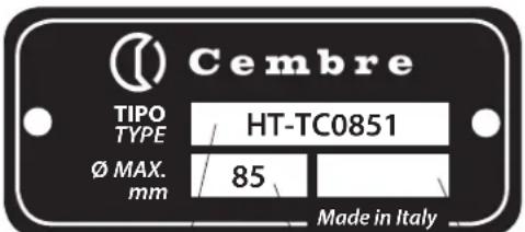 Cembre TIPO TYPE HT-TC0851 Ø MAX. mm 85 Made in Italy