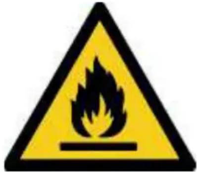 Warning sign depicting a flame symbol in yellow and black, indicating hazard or hazard status.