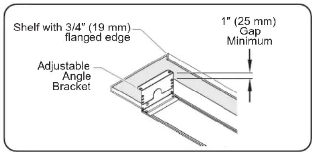 Shelf with 3/4" (19 mm) flanged edge Adjustable Angle Bracket 1" (25 mm) Gap Minimum