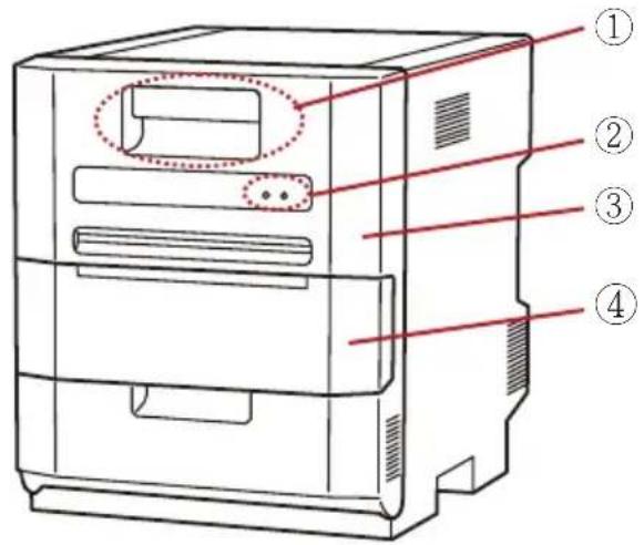 Technical diagram of a computer tower with numbered annotations pointing to internal components