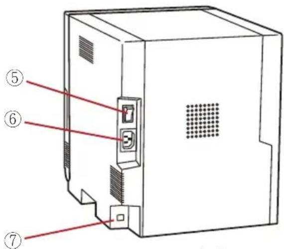 Diagram of a computer tower case with numbered labels pointing to internal components