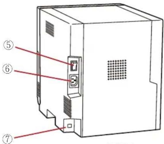 Diagram of a computer tower case with numbered labels pointing to internal components
