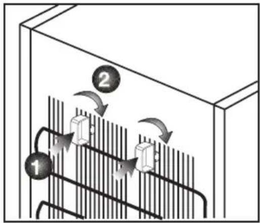 Diagram showing two labeled components (1 and 2) with directional arrows indicating flow or movement between them in a container-like structure.