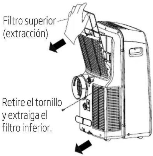Filtro superior (extracción) Retire el tornillo y extraiga el filtro inferior.