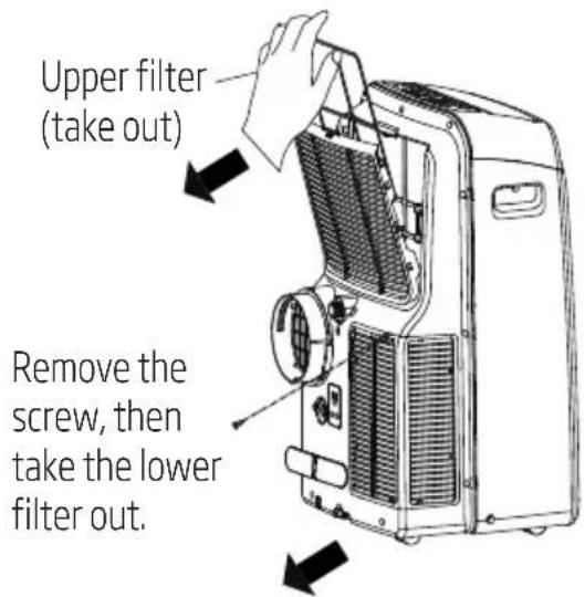 Upper filter (take out) Remove the screw, then take the lower filter out.