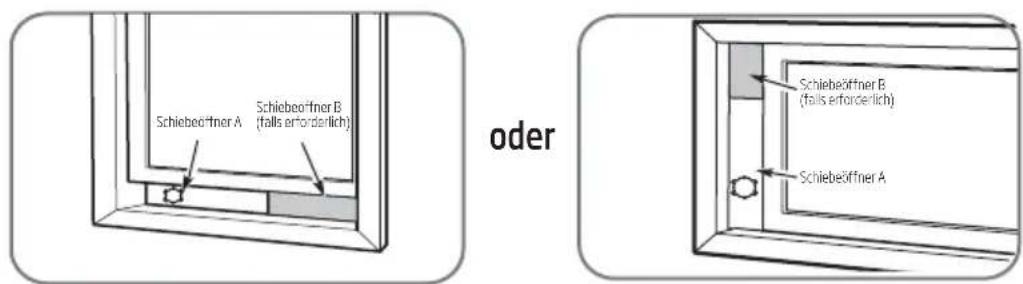 Schiebeöffner A Schiebeöffner B (falls erforderlich) oder Schiebeöffner B (falls erforderlich) Schiebeöffner A
