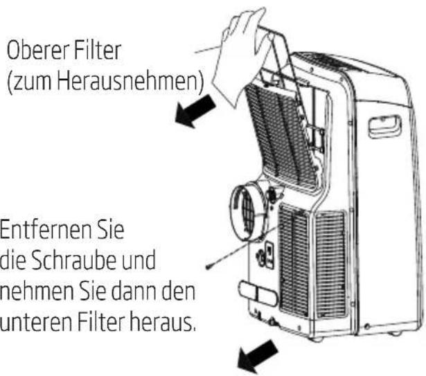 Oberer Filter (zum Herausnehmen) Entfernen Sie die Schraube und nehmen Sie dann den unteren Filter heraus.