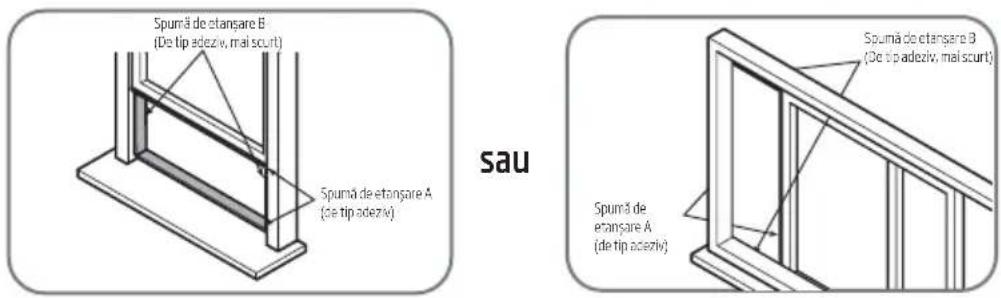 Spumă de etansare B (De tip adeziv, mai scurt) Spumă de etansare A (de tip adeziv) sau Spumă de etansare A (de tip adeziv) Spumă de etansare B (de tip adeziv, mai scurt)