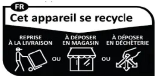 FR Cet appareil se recycle REPRISE À LA LIVRAISON À DÉPOSER EN MAGASIN À DÉPOSER EN DÉCHÉTERIE OU OU
