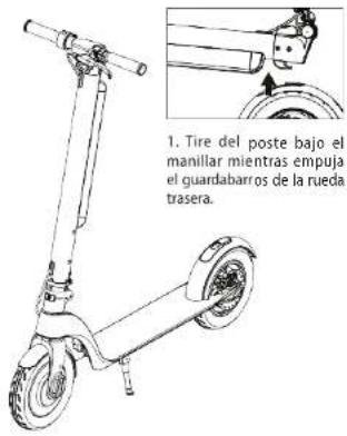 1. Tire del poste bajo el manillar mientras empuja el guardabarros de la rueda trasera.