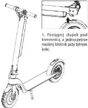 1. Pociągnij słupek pod kierownicą, a jednocześnie naciśnij błotnik przy tylnym kole.