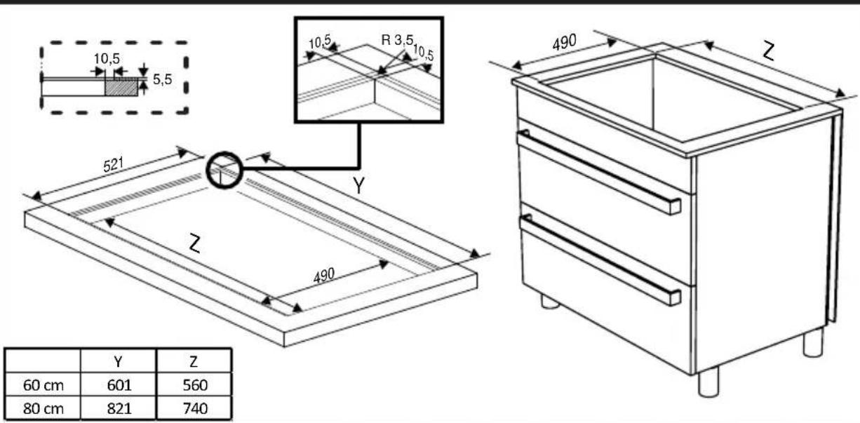 10,5 5,5 10,5 R 3,5 10,5 521 Y 490 490 Z Z 60 cm 601 560 80 cm 821 740